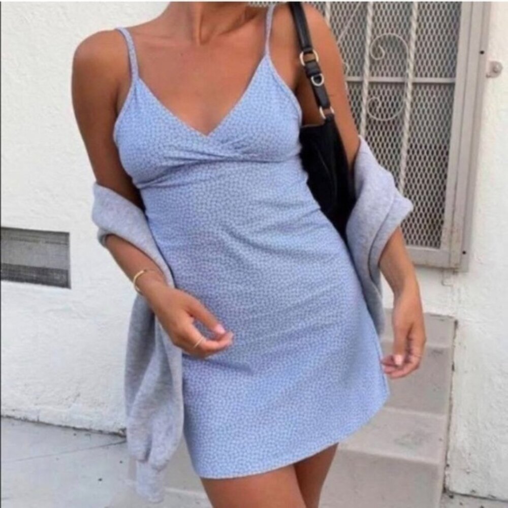 Brandy Melville Blue Floral Surplice Mini Dress‎ Sleeveless Periwinkle Size XS